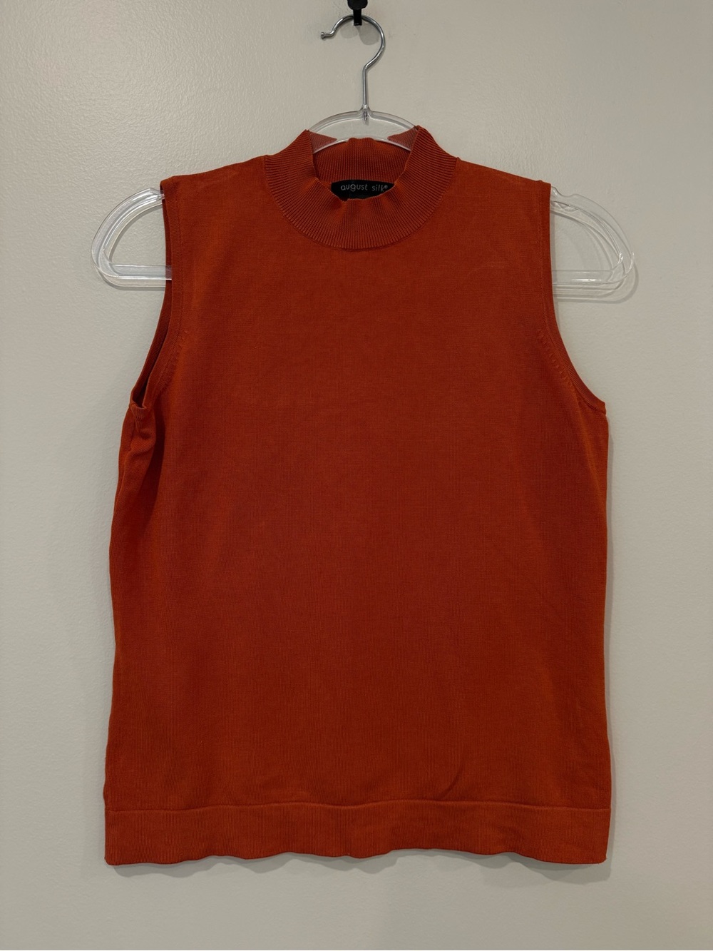 August Silk Rust Orange Sleeveless Mock Neck Knit Sweater Top - Size M